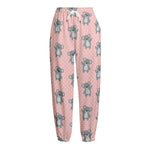 Polka Dot Koala Pattern Print Fleece Lined Knit Pants