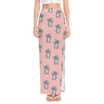 Polka Dot Koala Pattern Print High Slit Maxi Skirt
