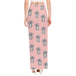 Polka Dot Koala Pattern Print High Slit Maxi Skirt