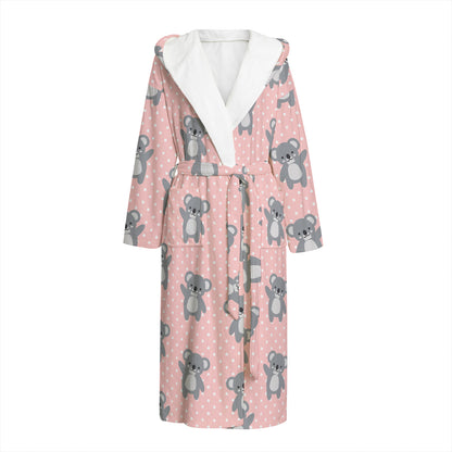 Polka Dot Koala Pattern Print Hooded Bathrobe