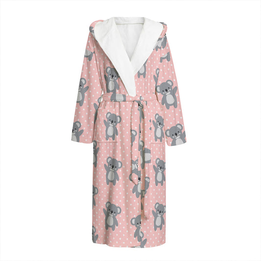Polka Dot Koala Pattern Print Hooded Bathrobe