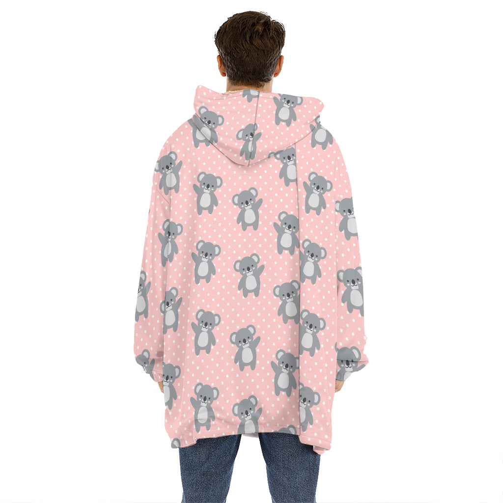Polka Dot Koala Pattern Print Hoodie Blanket