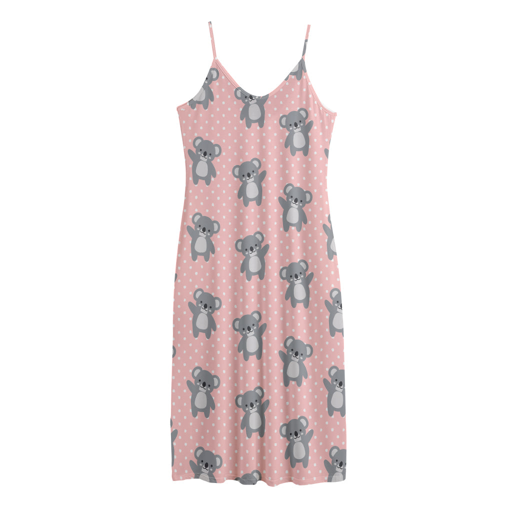 Polka Dot Koala Pattern Print Jersey Midi Cami Dress