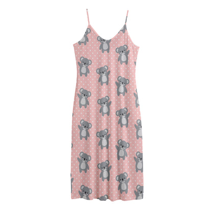 Polka Dot Koala Pattern Print Jersey Midi Cami Dress