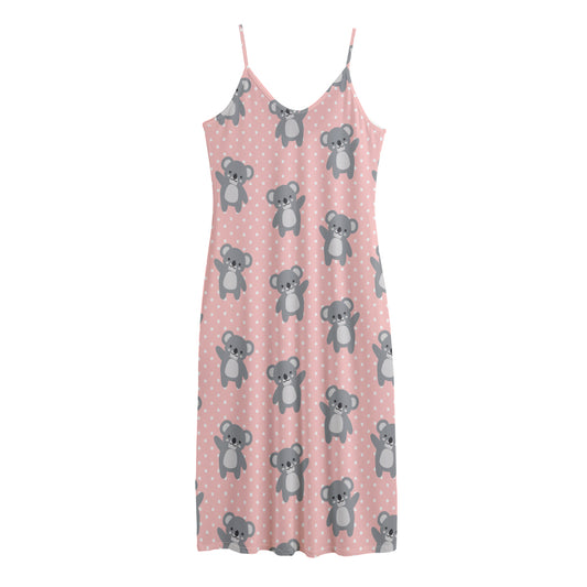 Polka Dot Koala Pattern Print Jersey Midi Cami Dress