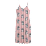Polka Dot Koala Pattern Print Jersey Midi Cami Dress
