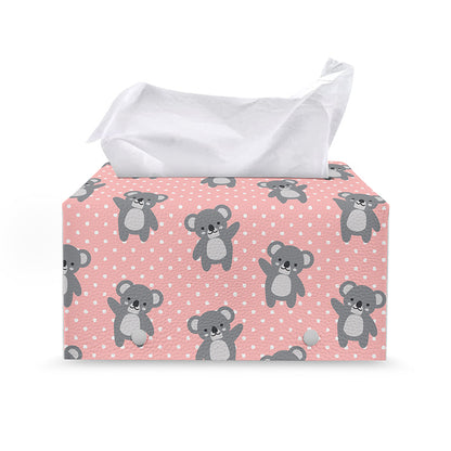 Polka Dot Koala Pattern Print Leather Tissue Box Cover