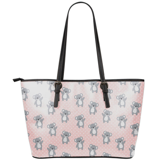 Polka Dot Koala Pattern Print Leather Tote Bag