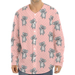 Polka Dot Koala Pattern Print Long Sleeve Baseball Jersey