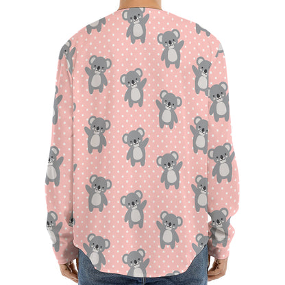 Polka Dot Koala Pattern Print Long Sleeve Baseball Jersey