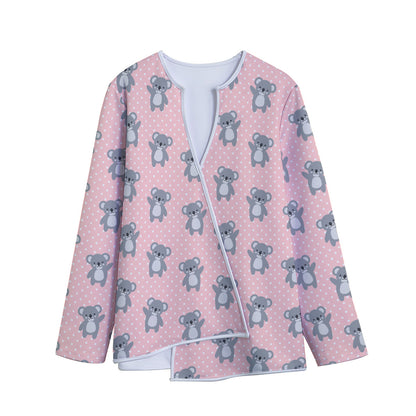 Polka Dot Koala Pattern Print Long Sleeve Short Coat