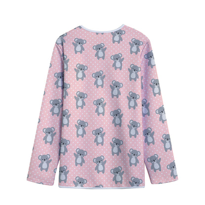 Polka Dot Koala Pattern Print Long Sleeve Short Coat
