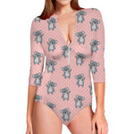 Polka Dot Koala Pattern Print Long Sleeve Swimsuit