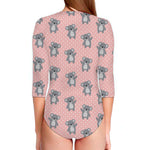 Polka Dot Koala Pattern Print Long Sleeve Swimsuit