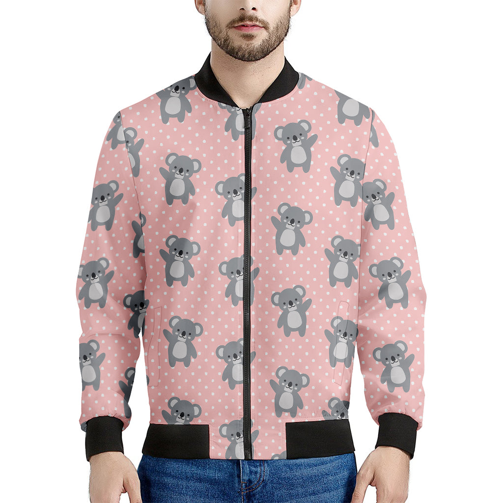 Polka Dot Koala Pattern Print Men's Bomber Jacket