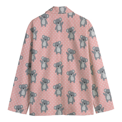 Polka Dot Koala Pattern Print Men's Cotton Blazer