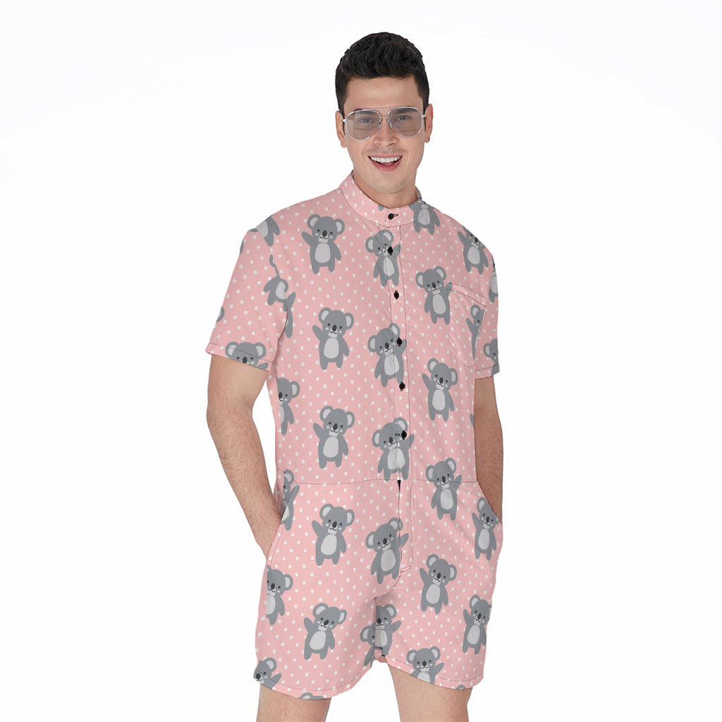 Polka Dot Koala Pattern Print Men's Rompers