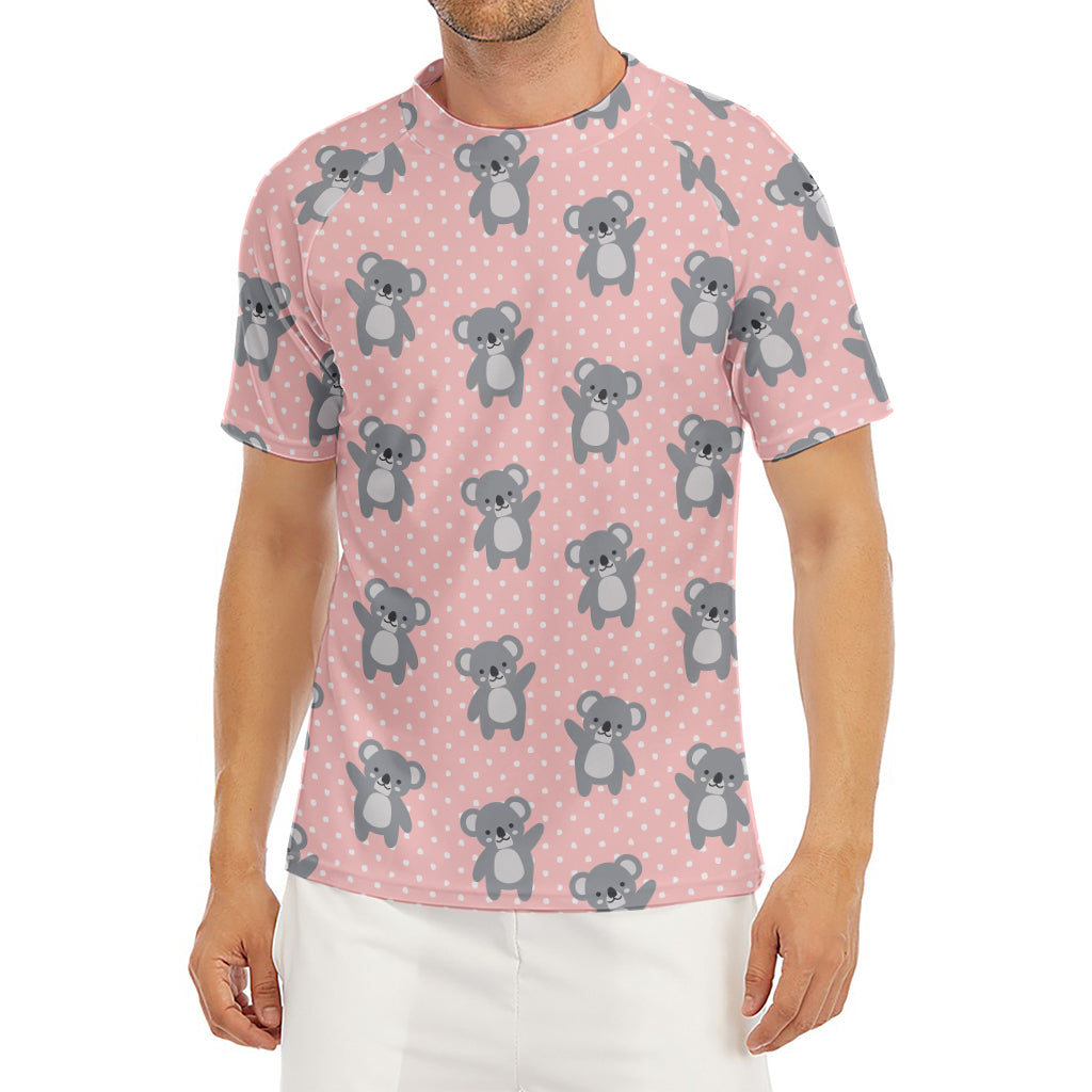 Polka Dot Koala Pattern Print Men's Short Sleeve Rash Guard