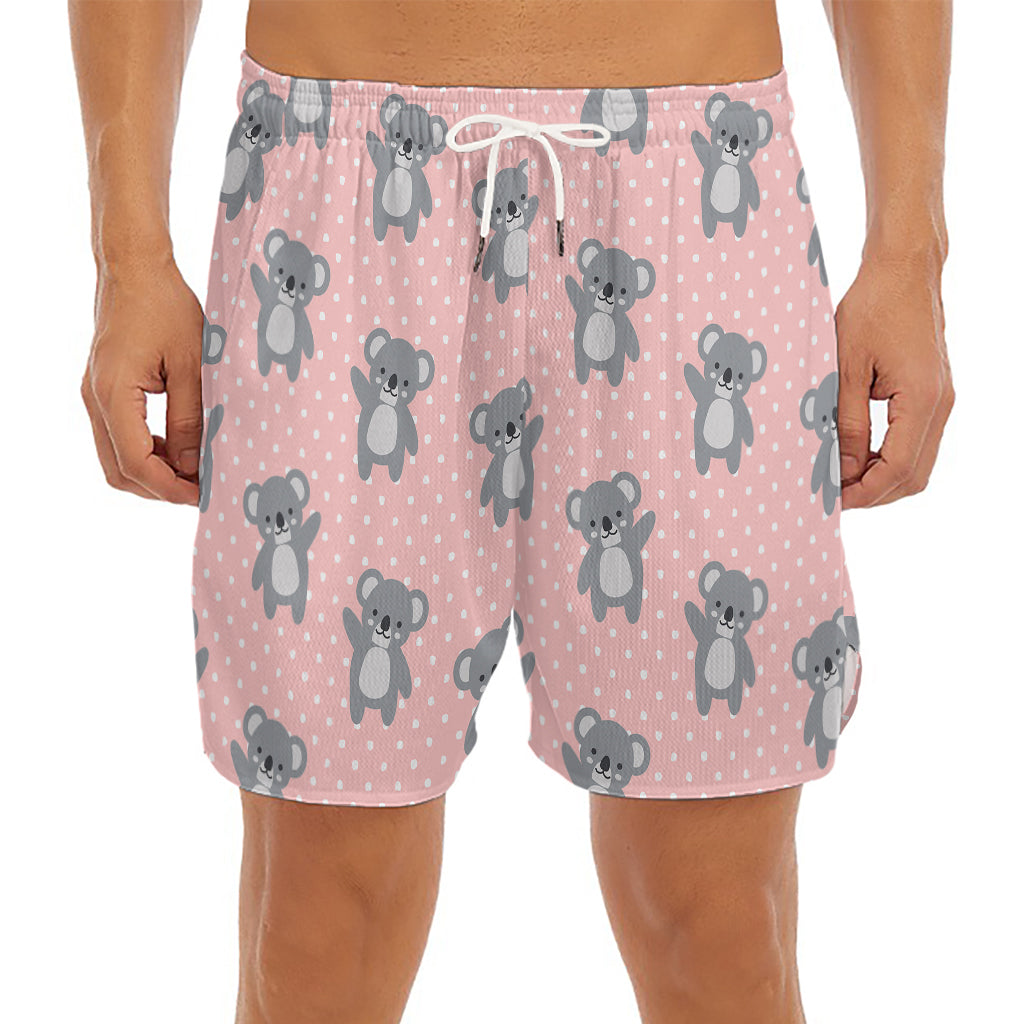 Polka Dot Koala Pattern Print Men's Split Running Shorts