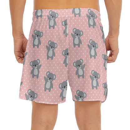 Polka Dot Koala Pattern Print Men's Split Running Shorts