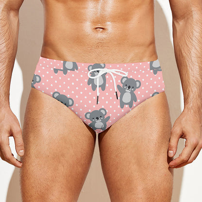 Polka Dot Koala Pattern Print Men's Swim Briefs