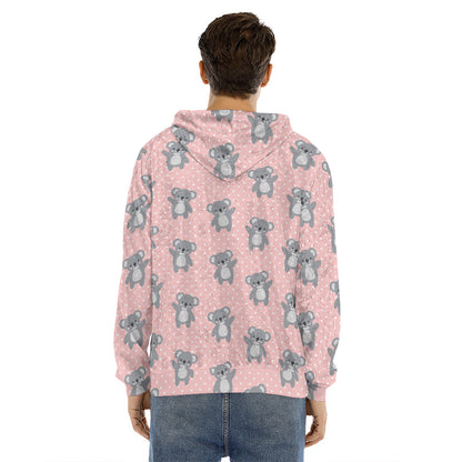 Polka Dot Koala Pattern Print Men's Velvet Pullover Hoodie