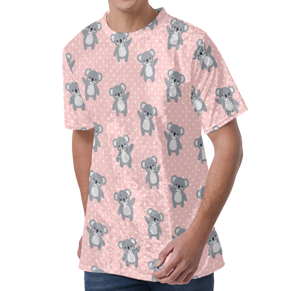 Polka Dot Koala Pattern Print Men's Velvet T-Shirt