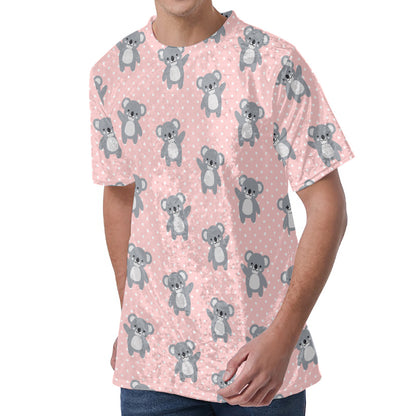 Polka Dot Koala Pattern Print Men's Velvet T-Shirt