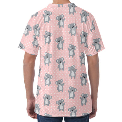 Polka Dot Koala Pattern Print Men's Velvet T-Shirt