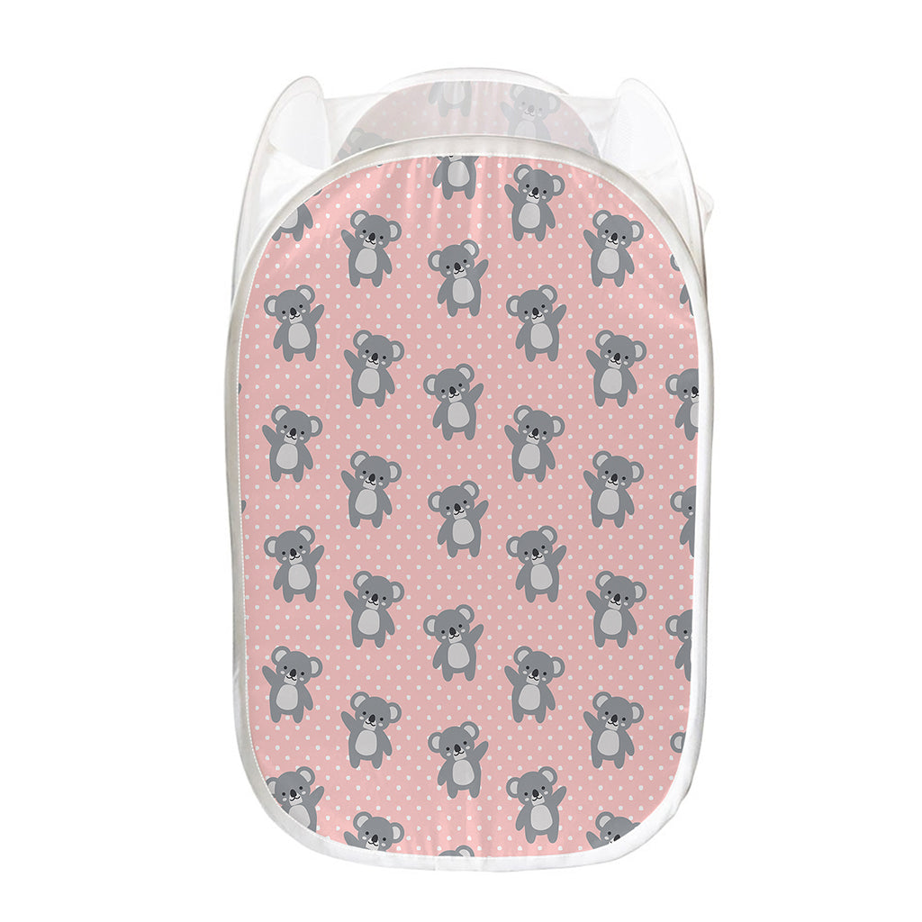 Polka Dot Koala Pattern Print Mesh Laundry Hamper