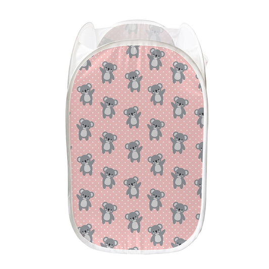 Polka Dot Koala Pattern Print Mesh Laundry Hamper