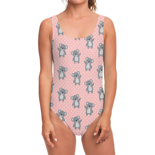 Polka Dot Koala Pattern Print One Piece Swimsuit