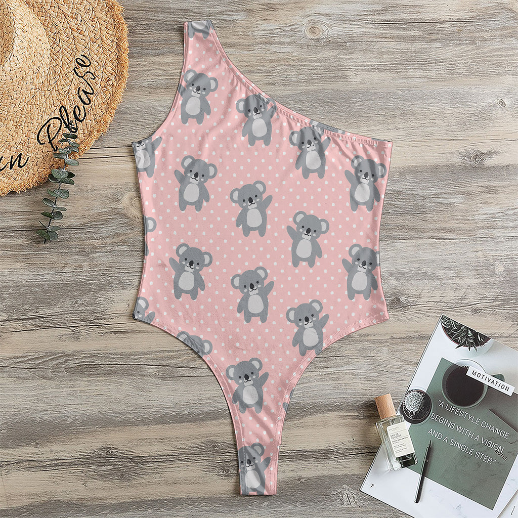 Polka Dot Koala Pattern Print One Shoulder Bodysuit