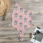 Polka Dot Koala Pattern Print One Shoulder Bodysuit