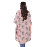 Polka Dot Koala Pattern Print Open Front Beach Cover Up