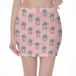 Polka Dot Koala Pattern Print Pencil Mini Skirt