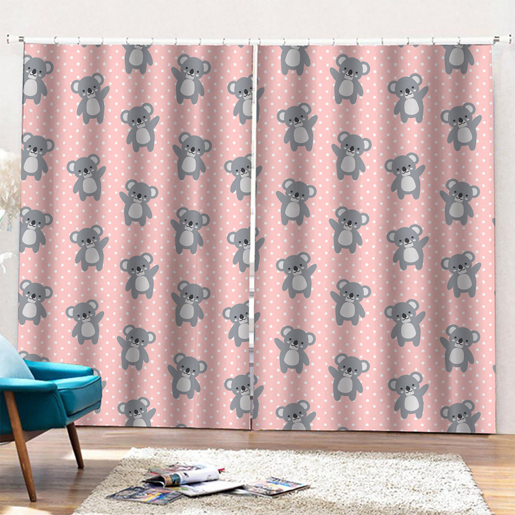 Polka Dot Koala Pattern Print Pencil Pleat Curtains