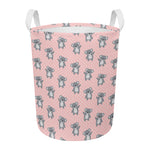 Polka Dot Koala Pattern Print Round Laundry Basket