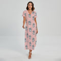 Polka Dot Koala Pattern Print Short Sleeve Maxi Dress