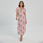 Polka Dot Koala Pattern Print Short Sleeve Maxi Dress