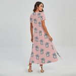 Polka Dot Koala Pattern Print Short Sleeve Maxi Dress