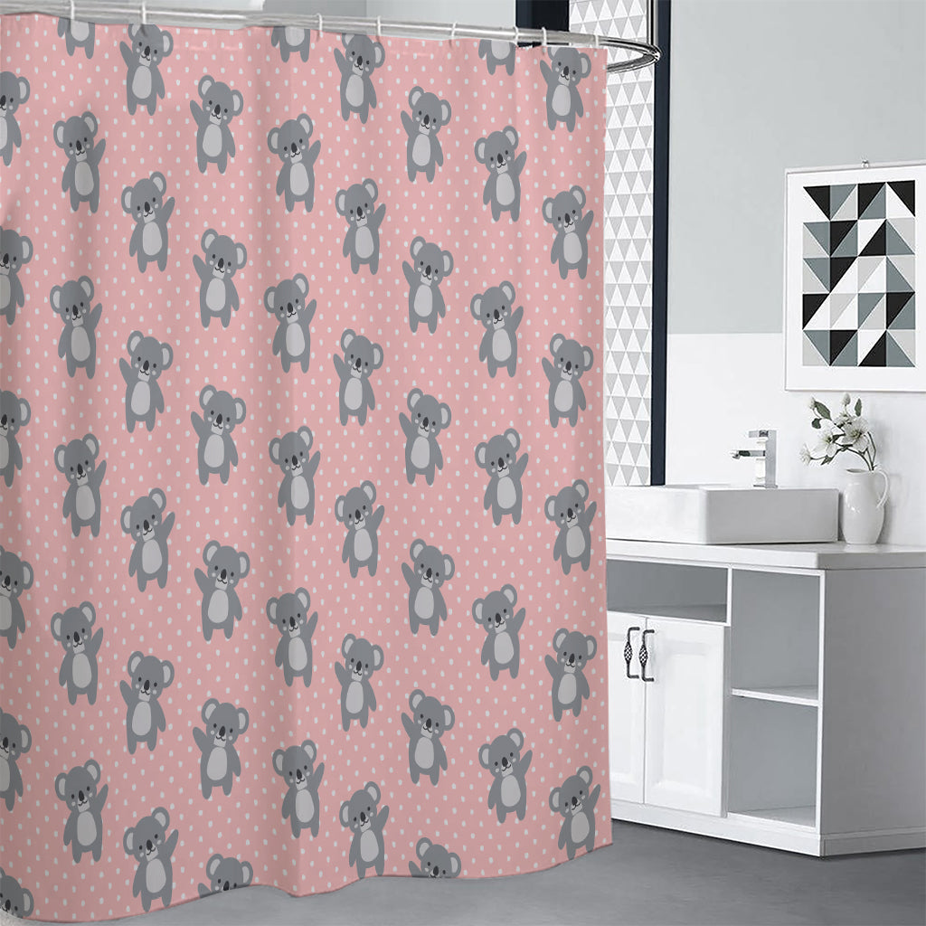 Polka Dot Koala Pattern Print Shower Curtain