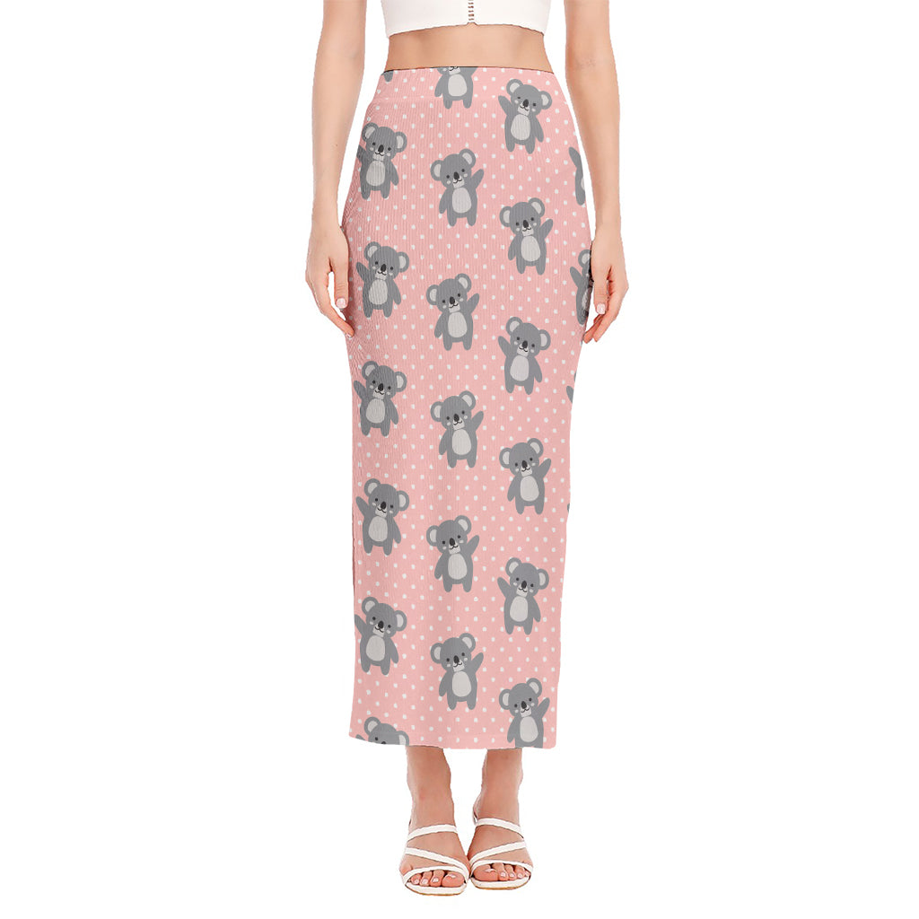 Polka Dot Koala Pattern Print Side Slit Maxi Skirt