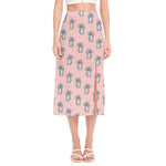 Polka Dot Koala Pattern Print Side Slit Midi Skirt