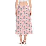 Polka Dot Koala Pattern Print Side Slit Midi Skirt
