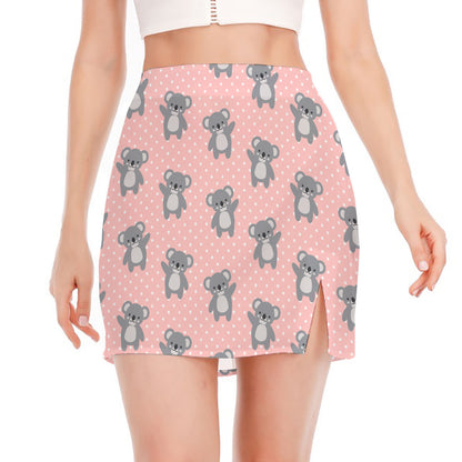 Polka Dot Koala Pattern Print Side Slit Mini Skirt