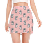 Polka Dot Koala Pattern Print Side Slit Mini Skirt