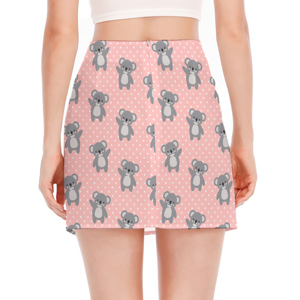 Polka Dot Koala Pattern Print Side Slit Mini Skirt