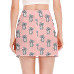 Polka Dot Koala Pattern Print Side Slit Mini Skirt