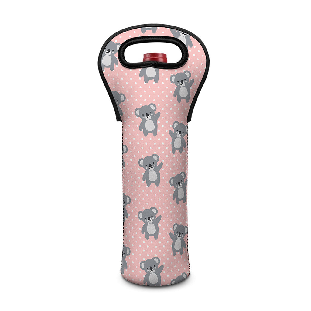 Polka Dot Koala Pattern Print Single Neoprene Wine Tote